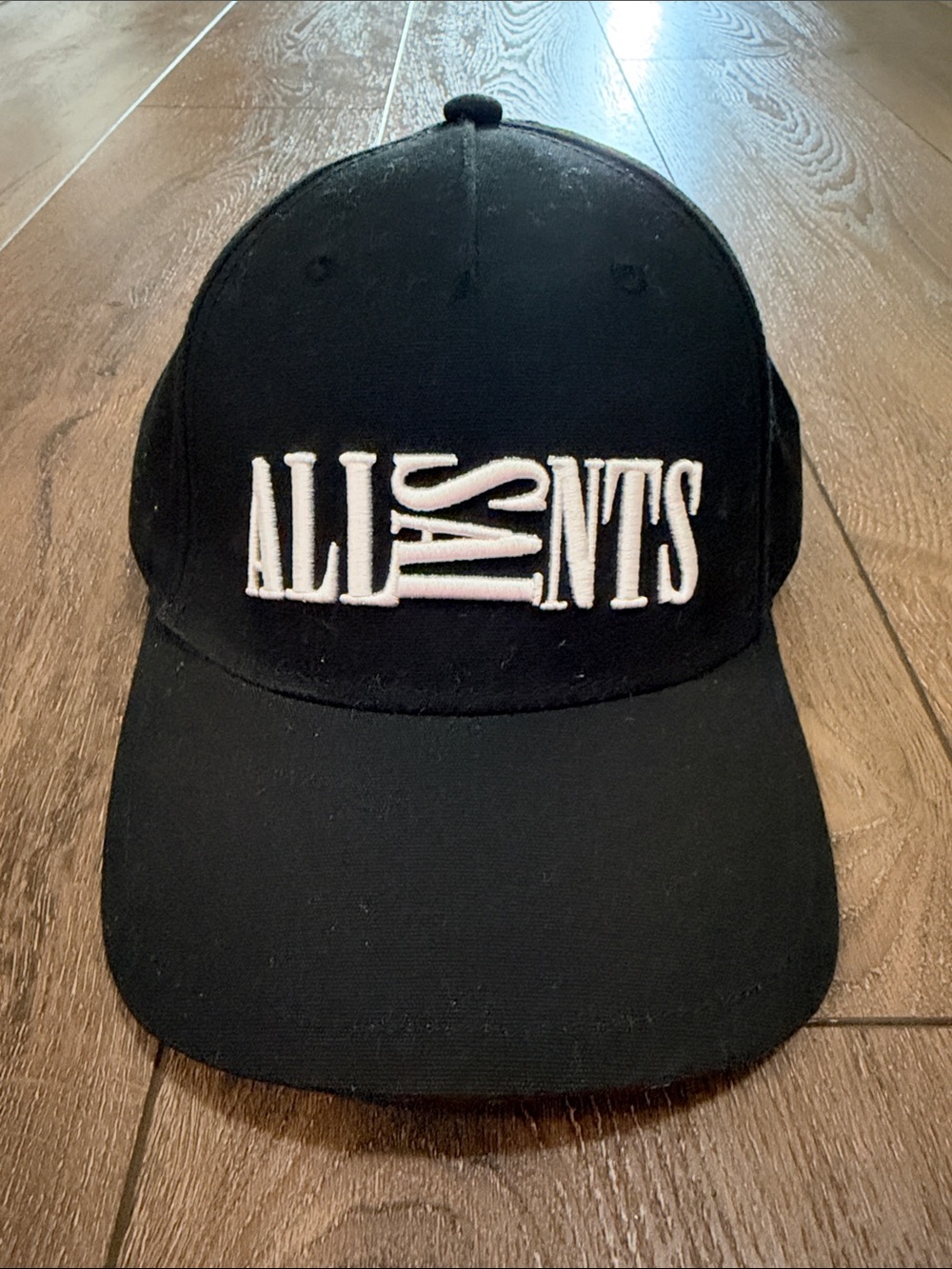All Saints Black Baseball Cap with White Raised Logo